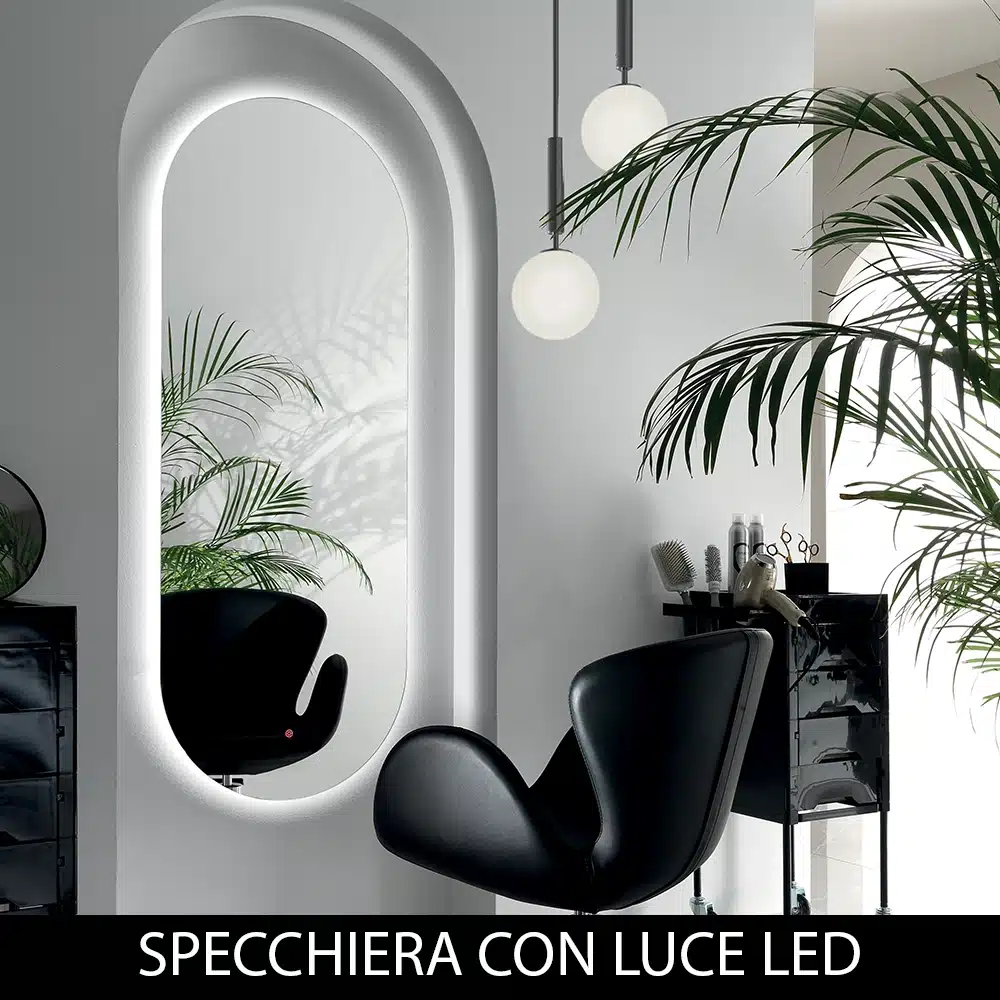 Specchiera ovale grande da parrucchiere con luce LED Alba XaniPro