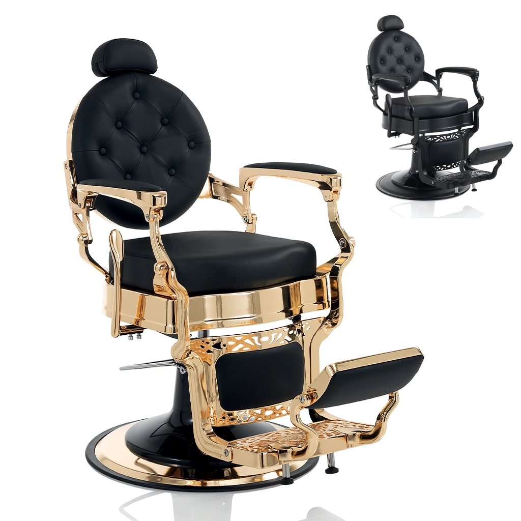 Poltrona Barbiere Gold King Oro e Dark Devil Nera XaniPro – Reclinabile Professionale