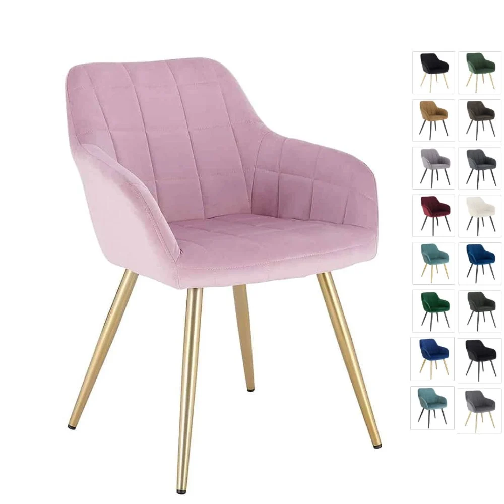 Sedia poltrona in velluto con piedi acciaio color oro – Vari colori
