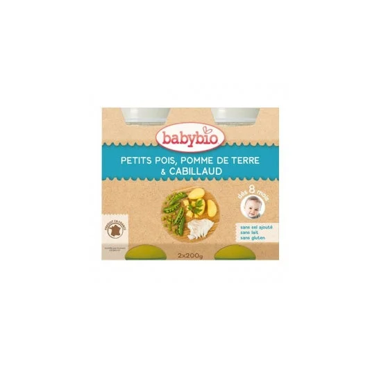 Babybio Vasi Piccole Vasi Menu Verdure & Merluzzo Biologico ds 8 mesi 200g lotto di 2
