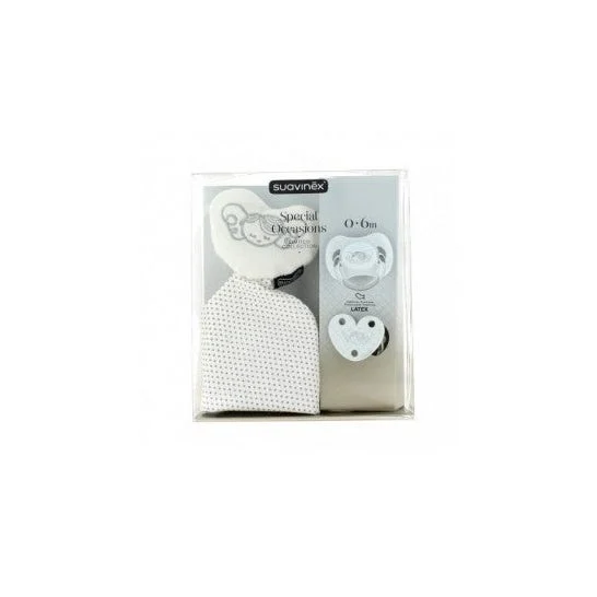 Set Suavinex™ Bianco ciuccio bianco 0-6m lattice + Love Clip + orsacchiotto Spilla Doudou