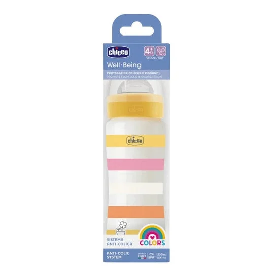 Chicco Well Being Colors Biberão Silicone Fluxo Rápido 4M+ Amarelo 330ml