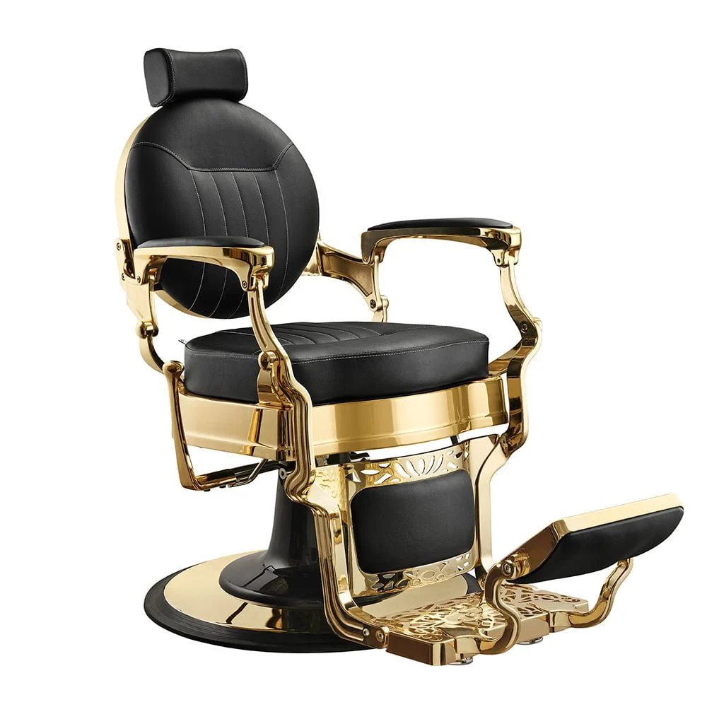 POLTRONA DA BARBIERE ORO VINTAGE BARBER SHOP RECLINABILE POMPA IDRAULICA CAESAR GOLD MUDI