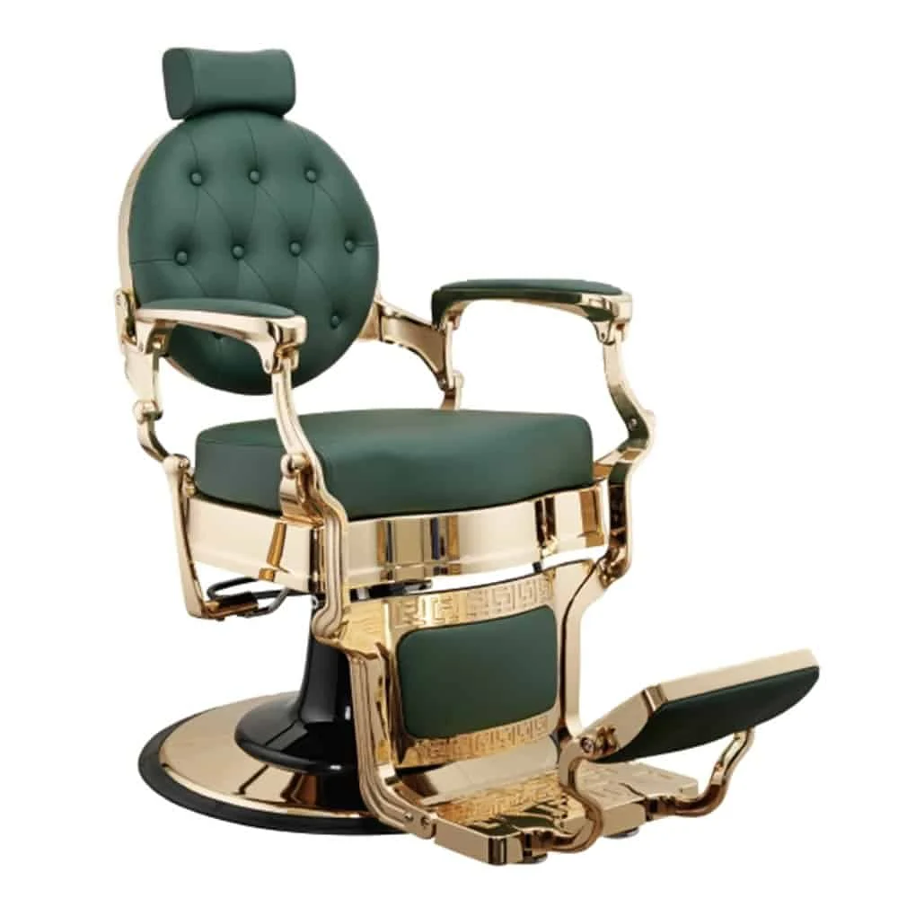 POLTRONA DA BARBIERE VERDE VINTAGE BARBER SHOP RECLINABILE BUZZ GOLD