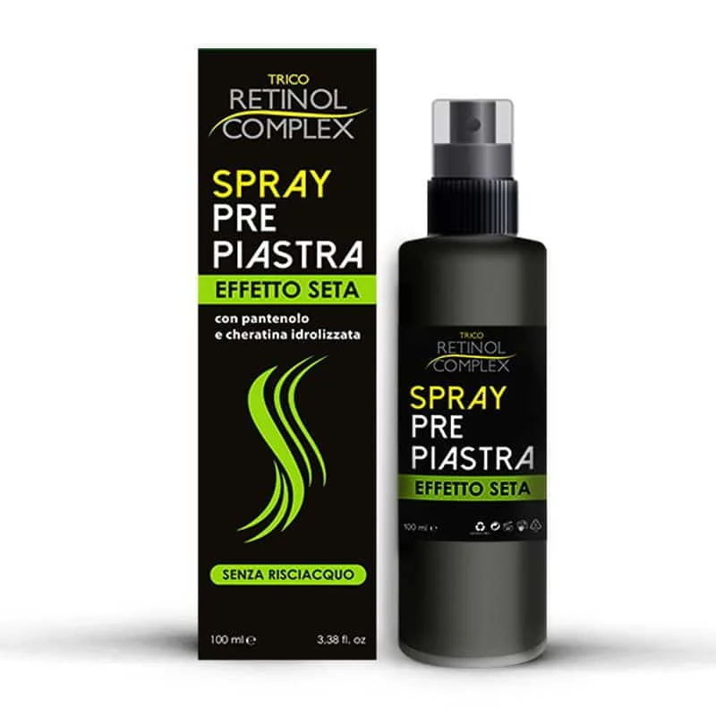 Spray Pre Piastra Effetto seta con pantenolo e cheratina idrolizzata senza risciacquo- Retinol complex