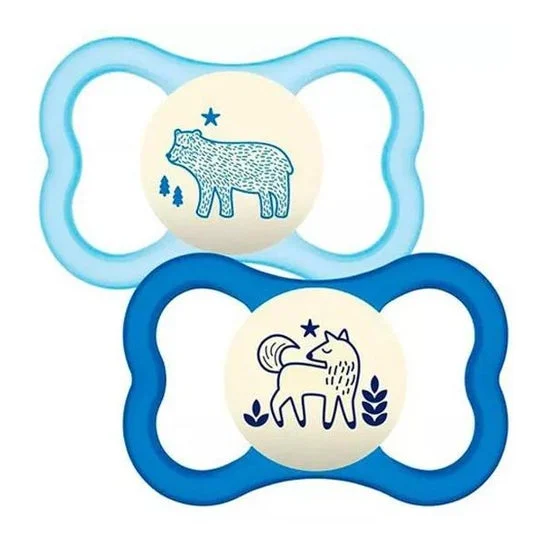 Baby Mam Succhietto Air Notte +6m Silicone Blu 2 Unità
