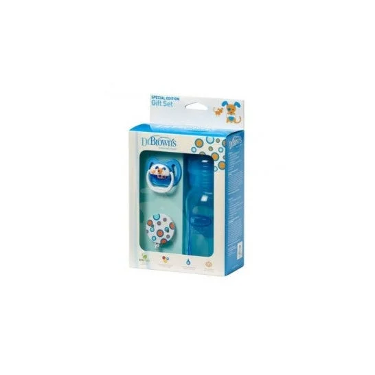 Dr Browns Pack Blu Biberon 270ml + Ciuccio e Spilla Regalo