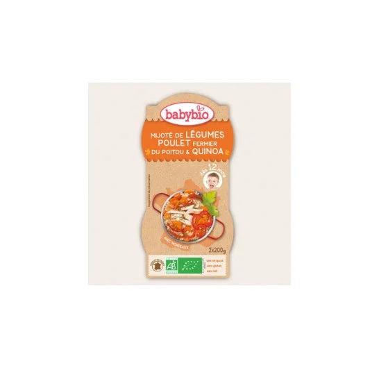Babybio ciotole Menu Verdure Vegetali Fattoria di pollo Quinoa Biologico in 12 mesi 2 x 200g