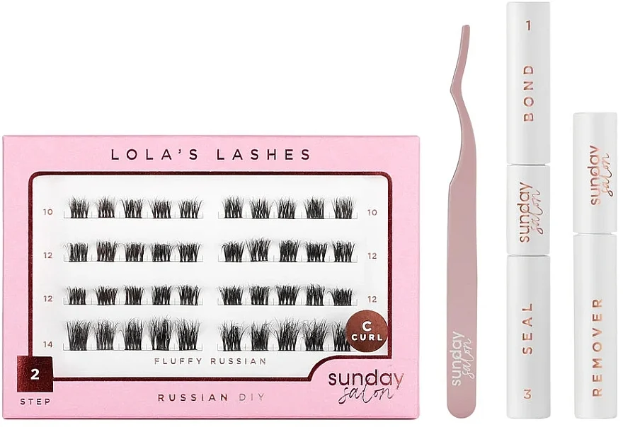 Lola's Lashes Fluffy Russian Diy Lash Extensions Starter Set (bond/seal/2x3.5ml + remover/4ml + eyelashes/40pcs + applicator/1pcs)