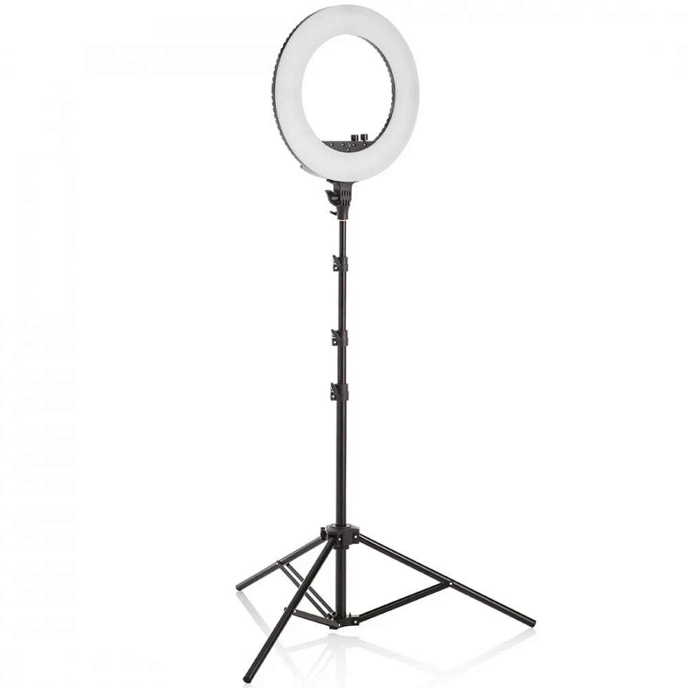 LED RING Luce LED per Make-Up con Stativo Regolabile, Potenziometro e Supporto Smartphone 48 cm