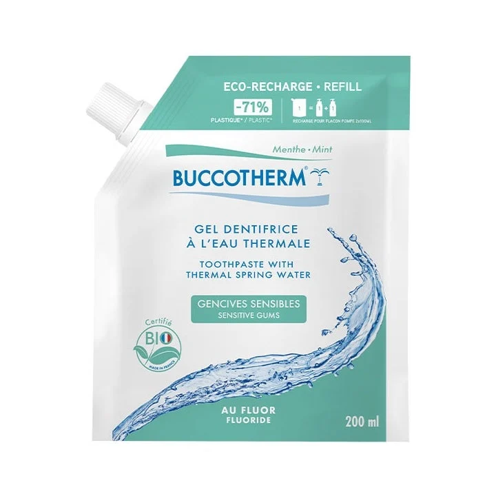 Buccotherm Dentifricio Gel con Acqua Termale Gengive Sensibili Menta ECO-RICARICA BIOLOGICA 200ml