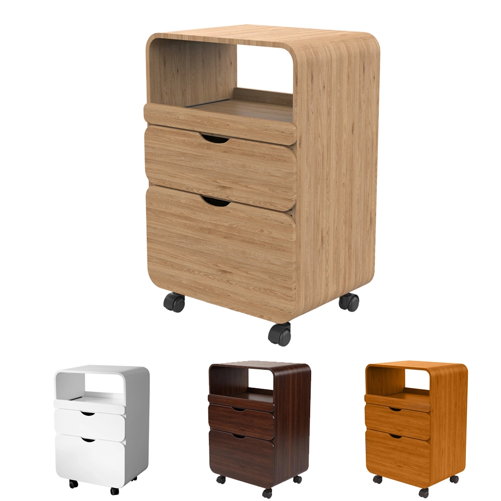 Carrello in Legno Avana con Ruote 2 Cassetti e Compartimento Centrale TIDY Weelko