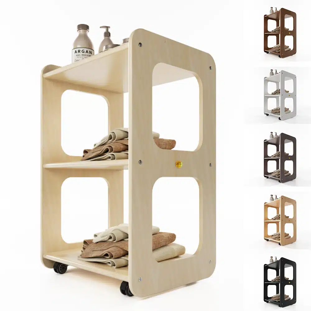 Carrello in legno multistrato in betulla per centro estetico spa massaggi centro benessere