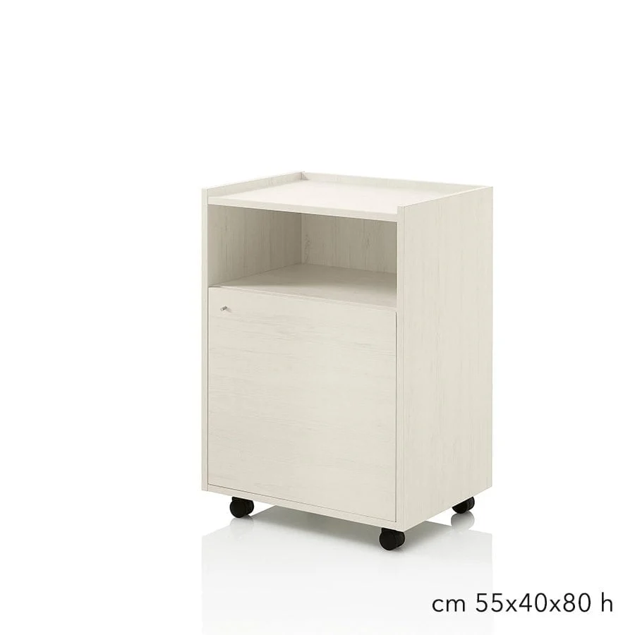 Carrello con ruote e anta Larice bianco per centro estetico spa benessere