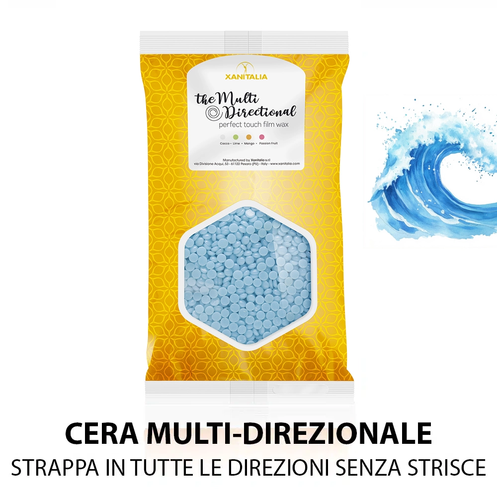 Cera Brasiliana Multidirezionale Senza Strisce Caribbean Light Blue XaniPro – 1 Kg in Palline