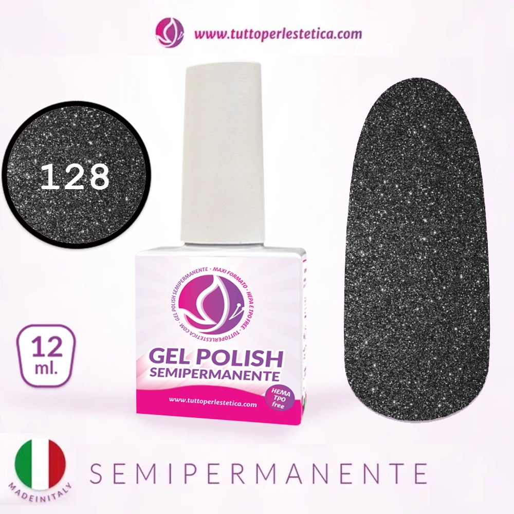 Semipermanente colore nero argento glitter N 128 da 12 ML – Hema e TPO Free