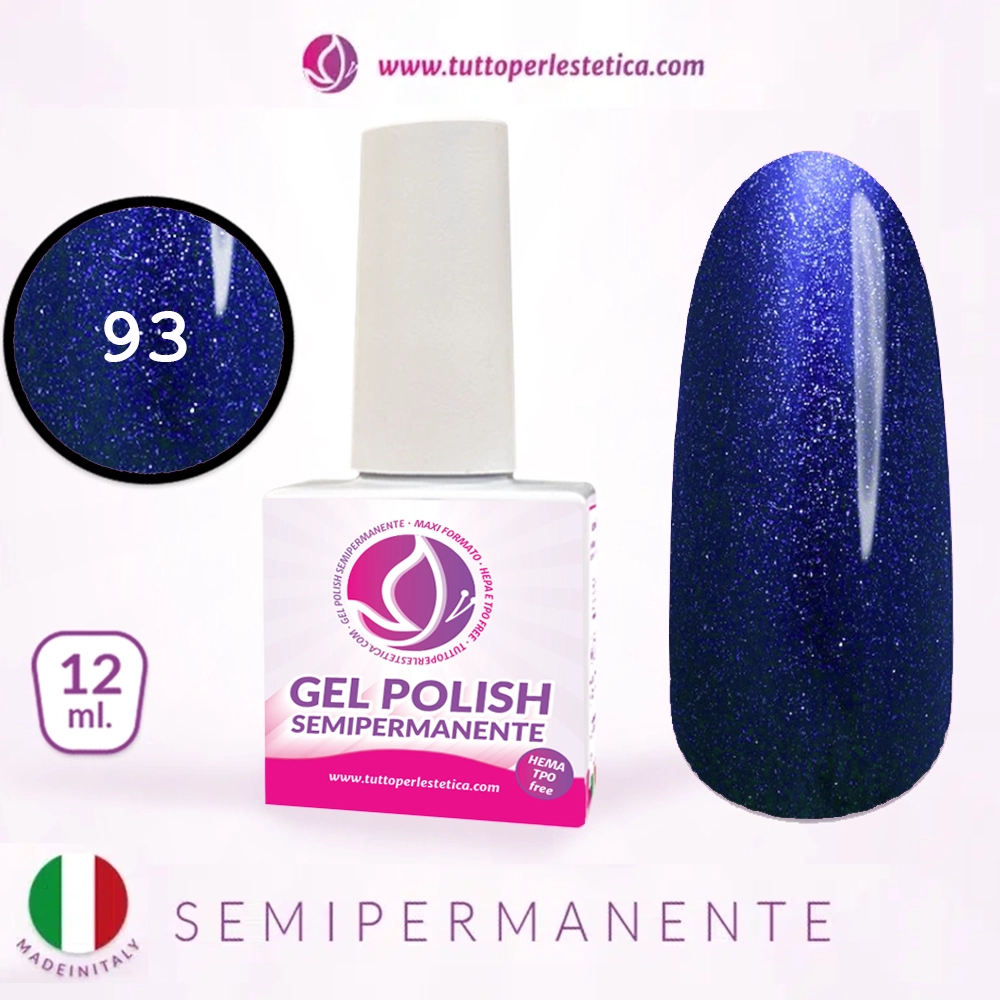 Semipermanente colore blu glitter N 93 da 12 ML – Hema e TPO Free
