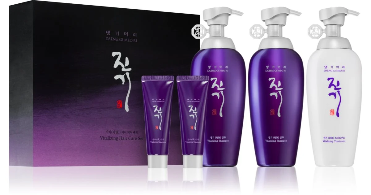 DAENG GI MEO RI Jin Gi confezione regalo per capelli shampoo rinforzante e rivitalizzante per capelli secchi e fragili 2x500 + 2x50 ml + balsamo rivitalizzante per nutrire e rendere luminosi 500 ml