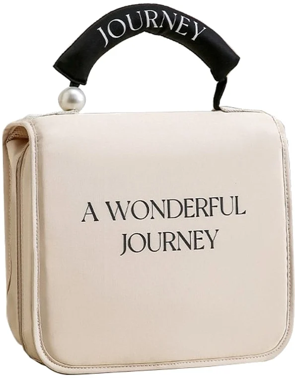 Astuccio cosmetico pieghevole con manico "A Wonderful Journey", KS153K, crema