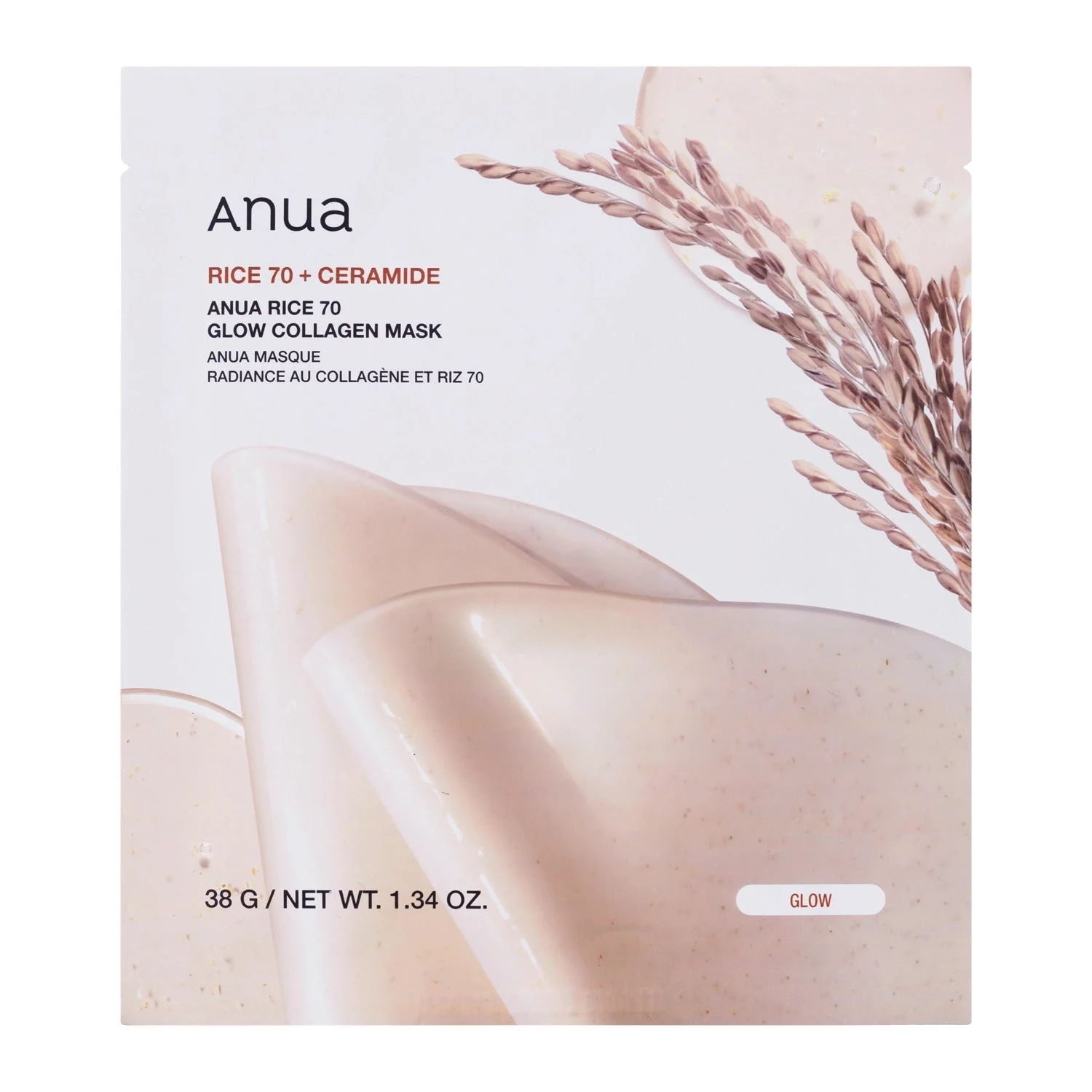 Anua Rice 70 Glow Collagene Maschera in Tessuto Illuminante 38g