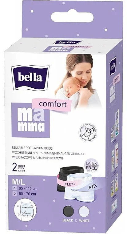 Mutandine postpartum riutilizzabili, 2 pezzi, M/L, bianco+nero