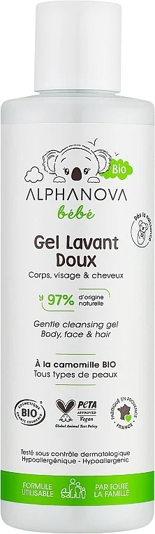 Gel detergente delicato per corpo, viso e capelli