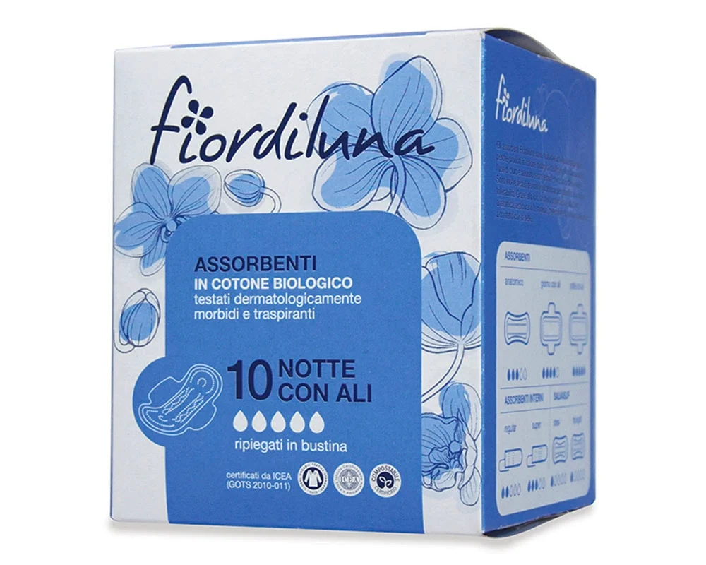 FIORDILUNA Assorbenti Notte con Ali – Cotone Biologico