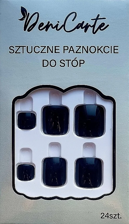 Unghie finte per pedicure, quadrate, nere, 24 pezzi