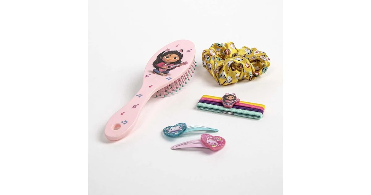 Gabby's Dollhouse Beauty set per bambini spazzola per capelli + forcine per capelli 2 pezzi + elastici per capelli 5 pezzi