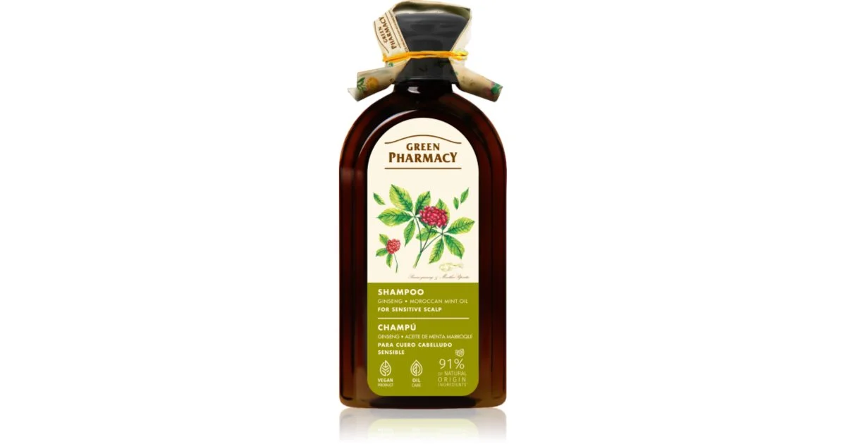 Green Pharmacy Ginseng Shampoo Per Cuoi Capelluti Grassi E Punte Secche 350 Ml