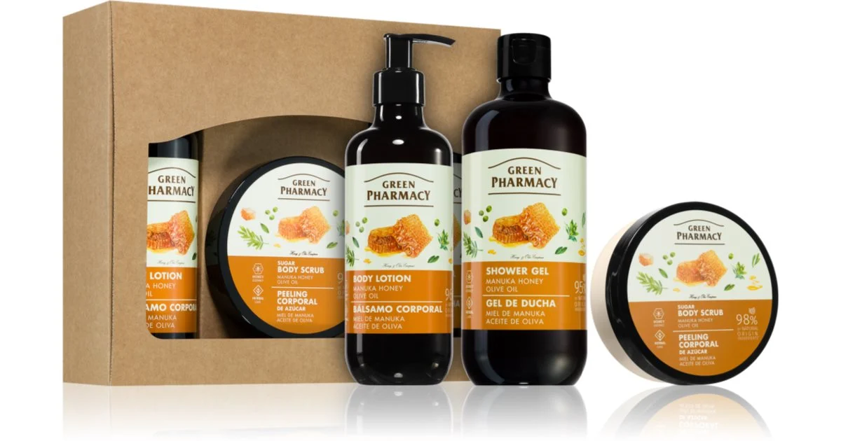 Green Pharmacy Set Miele Di Manuka & Olio Di Oliva Confezione Regalo Gel Doccia 500 Ml + Latte Corpo 400 Ml + Scrub Corpo 200 Ml