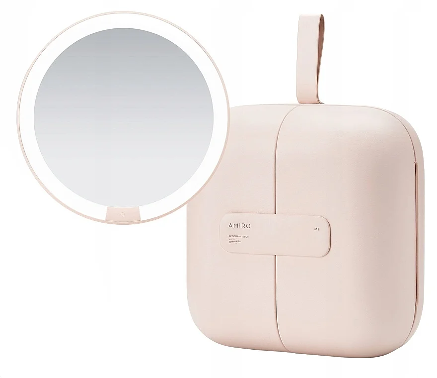 Specchio portatile a LED con beauty case, rosa