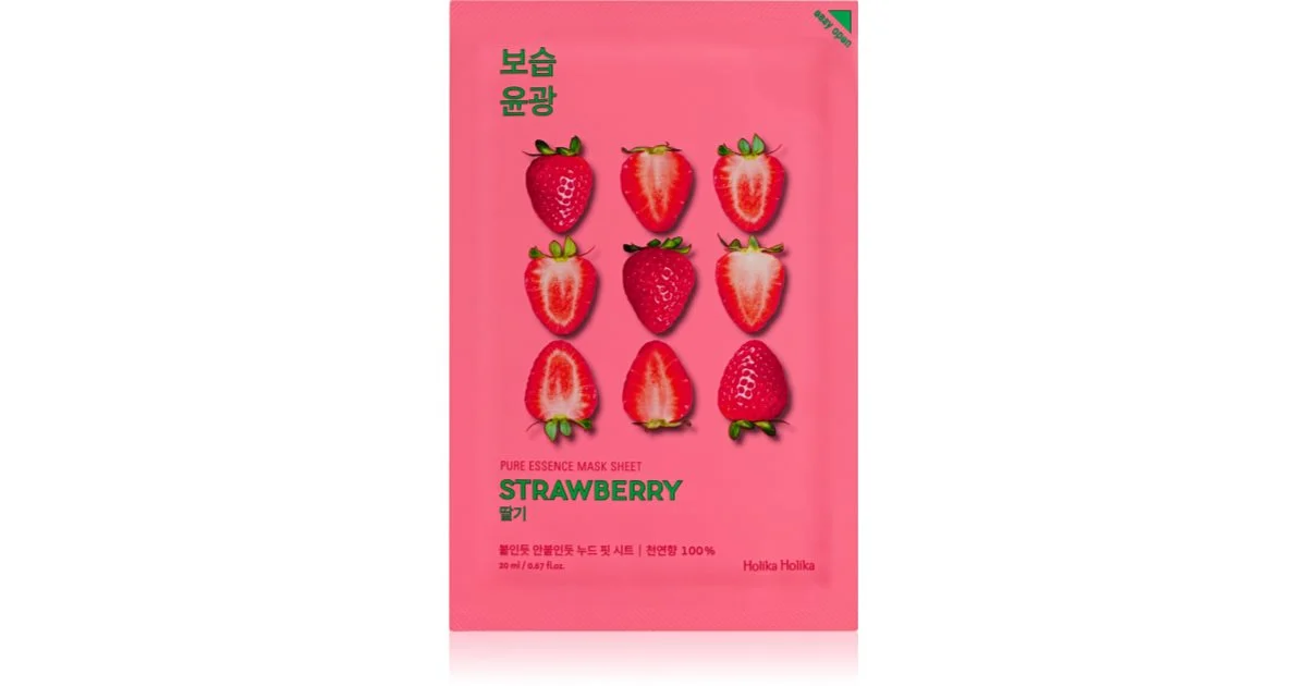 Holika Holika Pure Essence Fragola Maschera Viso Illuminante In Tessuto Per Un Tono Uniforme Della Pelle 23 Ml