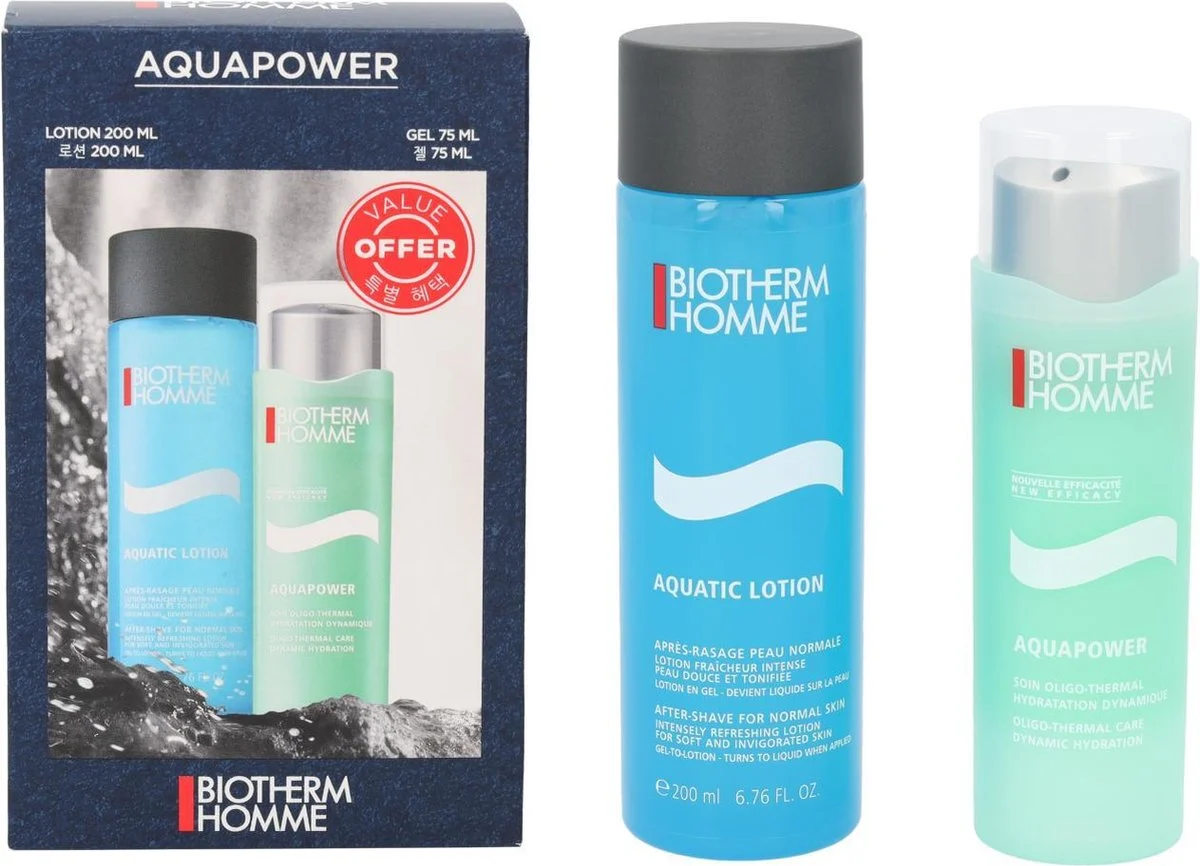 Set Biotherm: gel idratante Aquapower per il viso 75 ml + lozione lenitiva e tonificante Aquapower per il viso 200 ml