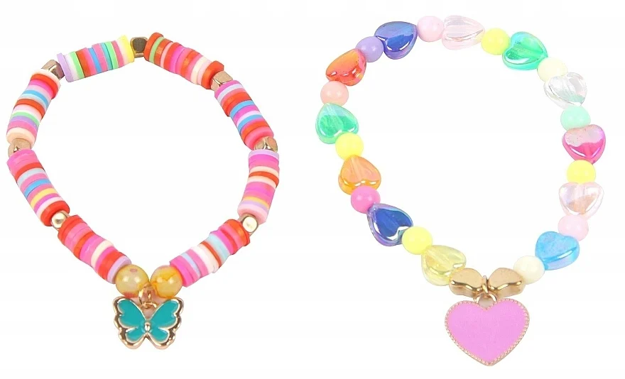 Braccialetti con perline, 2 pezzi, 6447, farfalla + cuore