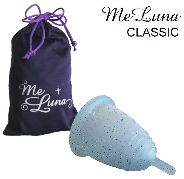 Coppetta mestruale con gambo, taglia S, glitter blu