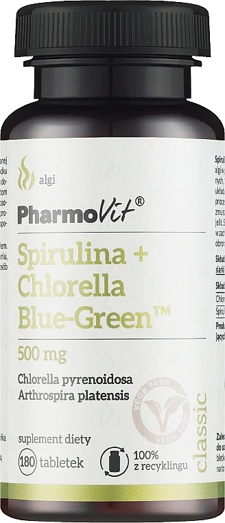 Integratore alimentare "Spirulina + Clorella azzurra-verde", 500 mg