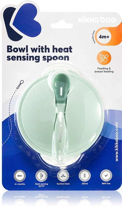 Kikkaboo Set Di Ciotole Di Aspirazione E Cucchiai Termosensibili Posa 4 M+ Menta 3 Pezzi