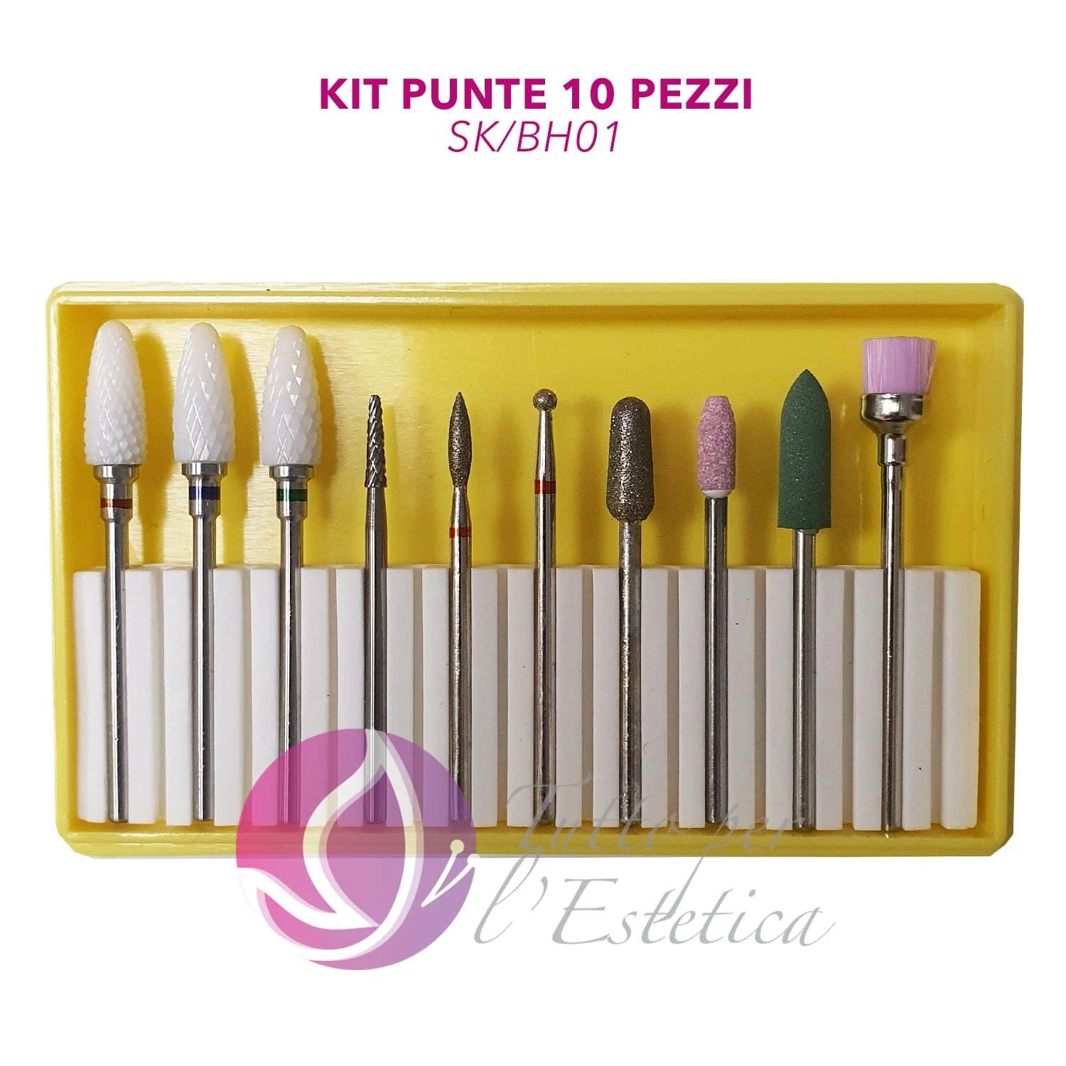 Kit Punte Fresa in Ceramica per Manicure Dry Cuticole Set da 10 Pezzi