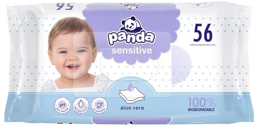 Salviette umidificate con aloe "Panda Sensitive", 56 pz.