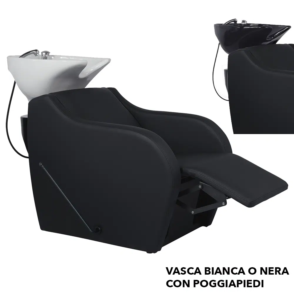 Lavatesta per parrucchiere con poggiapiedi vasca bianca o nera WISP+