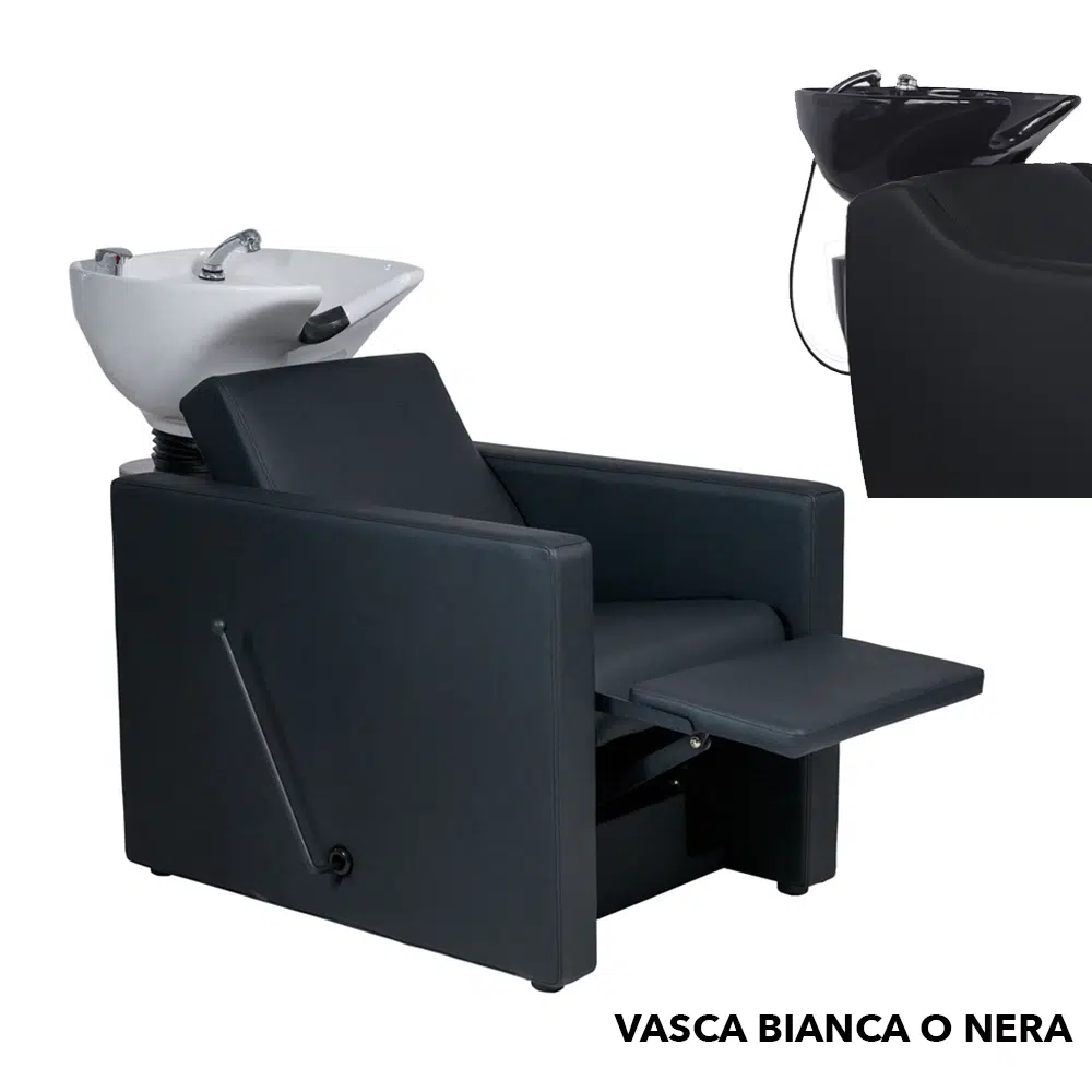 Lavatesta da parrucchiere gambale reclinabile vasca nera o bianca Peek+ Weelko Mudi