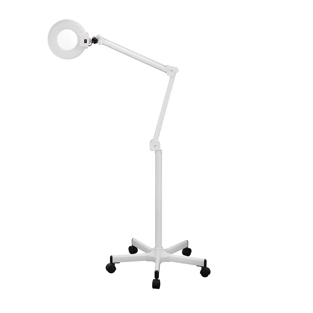 Lampada LED con Lente d’Ingrandimento 3 Diottrie, Braccio Articolato e Stativo a 5 Ruote