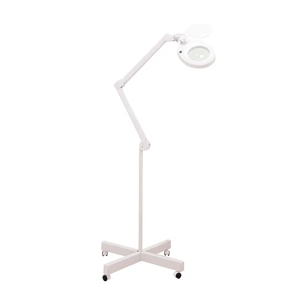 Lampada LED con Lente d’Ingrandimento 5 Diottrie, Braccio Articolato e Base a 4 Ruote