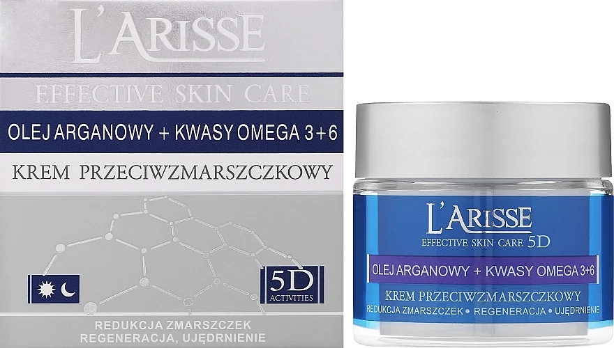 Crema viso antirughe all'olio di argan e omega 3 e 6, 65+