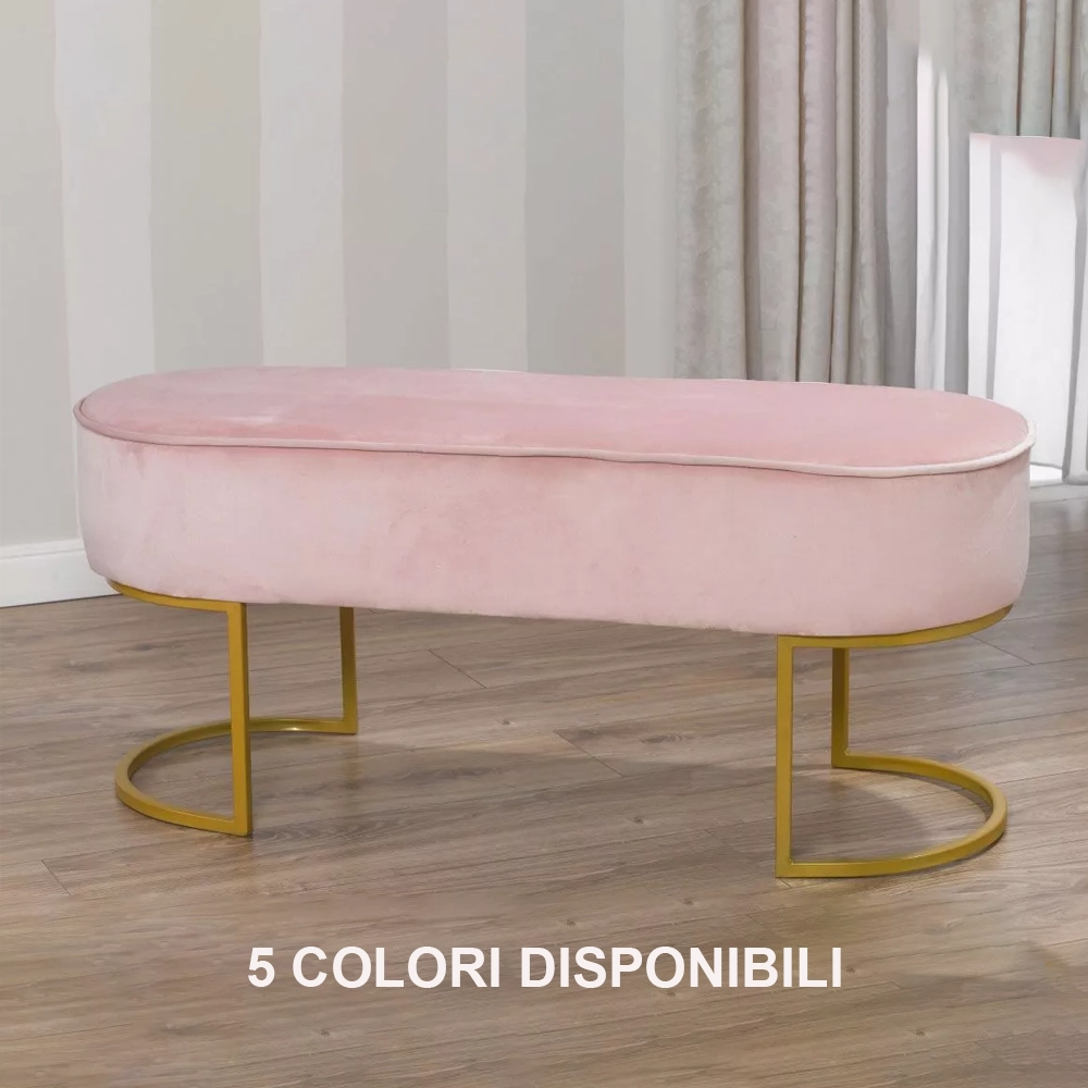 Divano panca in Velluto Stile Art Déco – Rosa, Grigio, Tortora, Nero, Verde con Base in Metallo Dorato