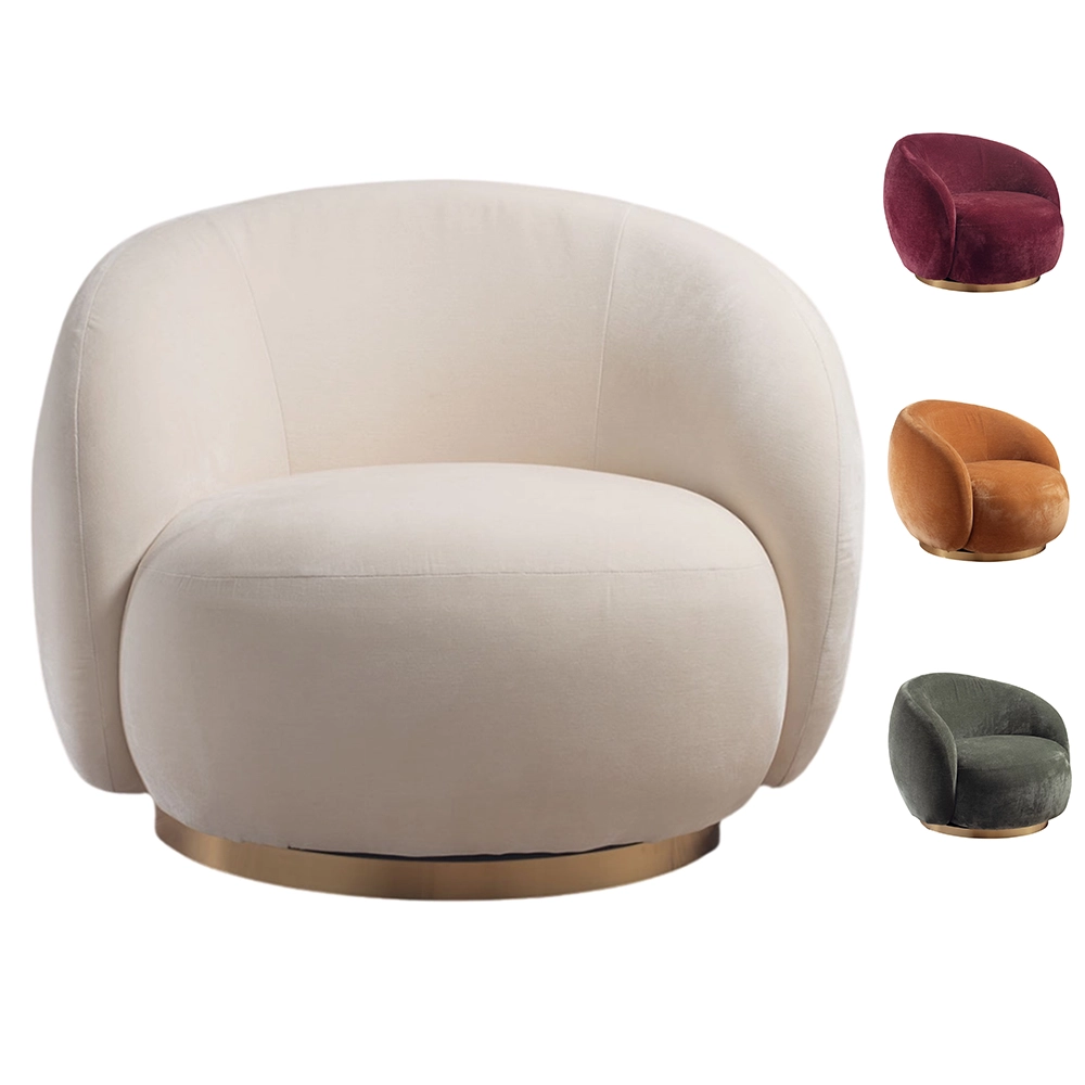 Poltrona girevole in ciniglia con base in metallo dorato – 4 colori Ormil