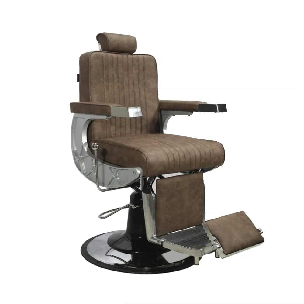 POLTRONA DA BARBIERE VINTAGE RECLINABILE POMPA IDRAULICA DA TAGLIO CAPELLI MADISON MARRONE