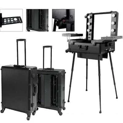Postazione Make-Up Valigia Trolley Professionale con Luci e Specchio XaniPro