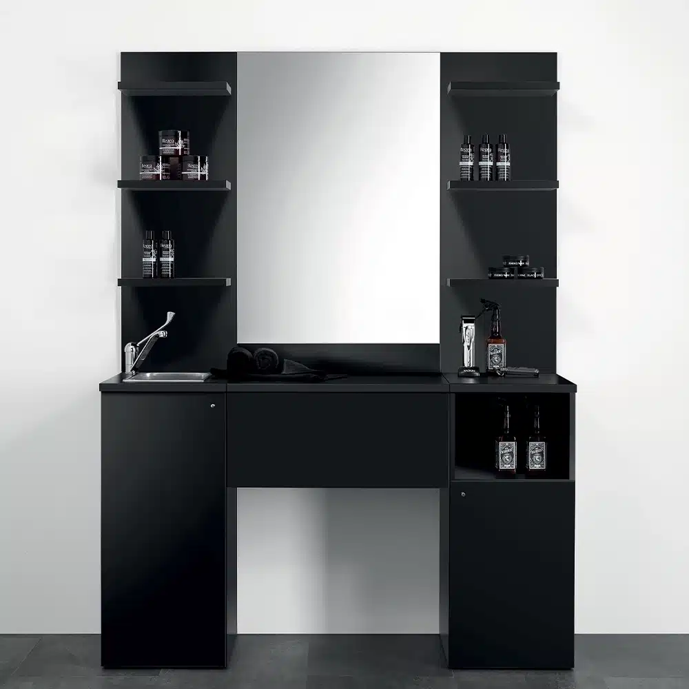 POSTAZIONE MOBILE DA BARBIERE BARBER 2 TOTAL BLACK XANITALIA